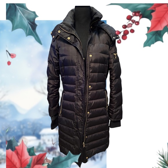 SAM EDELMAN FAUX FUR TRIM HOODED DOWN FEATHER BLACK PUFFER WINTER SKI COAT SZ M - Picture 13 of 13